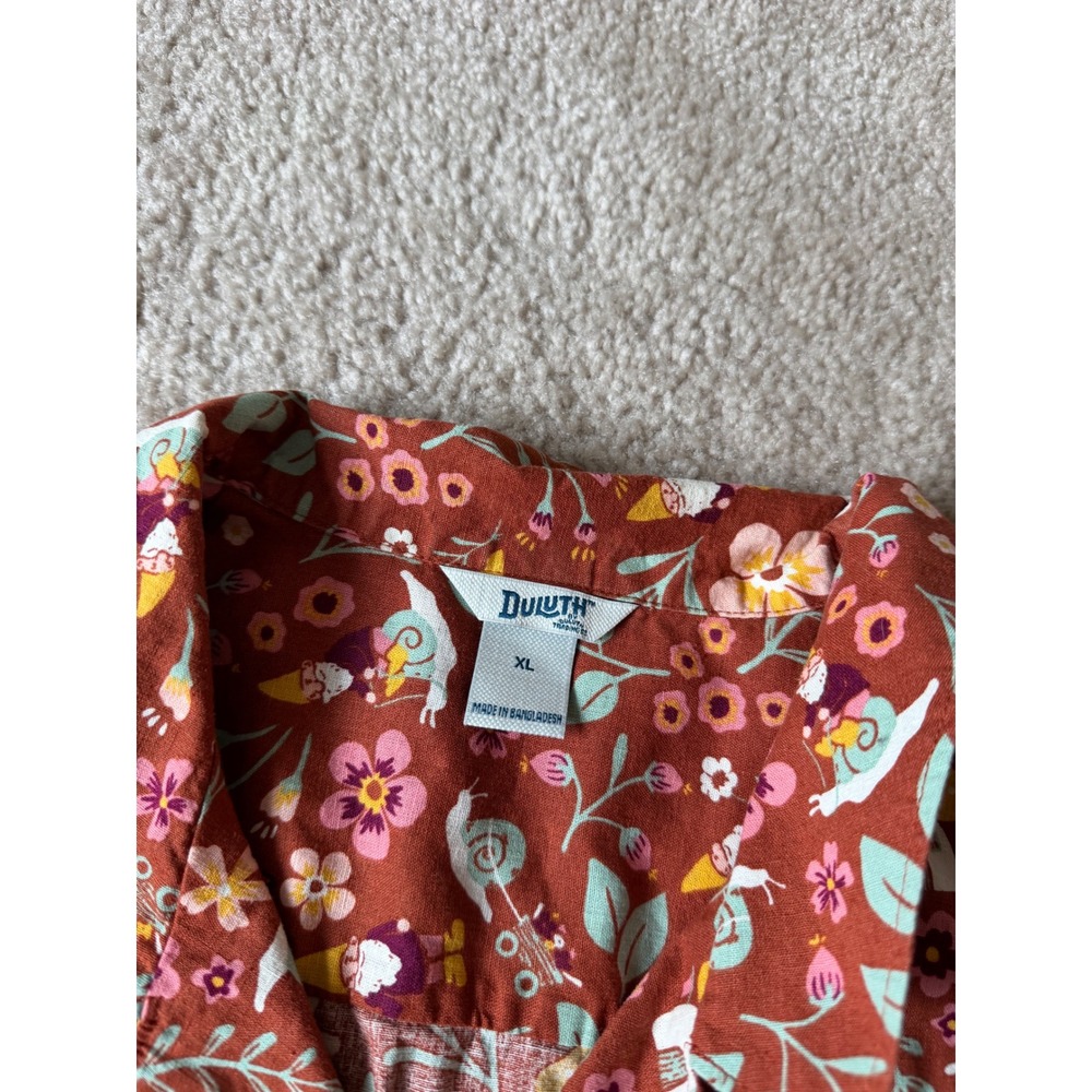 Duluth Trading Shirt Short Sleeve Artisan Hemp Mushroom Floral Camp Brown XL - Picture 4 of 8
